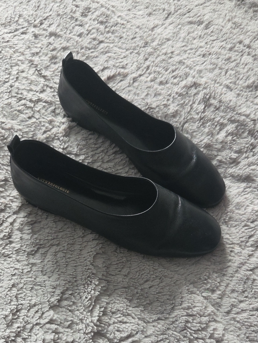 Anthropologie Black Leather Slip-On Ballet Flats Size 38
